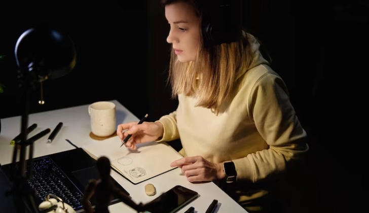 a girl working on content creation
