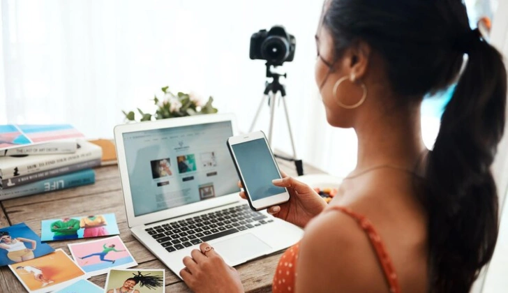 a woman creating content