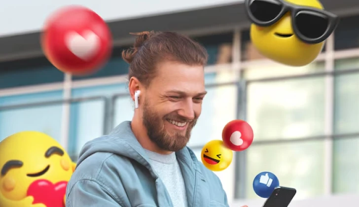 a guy checking out emojis