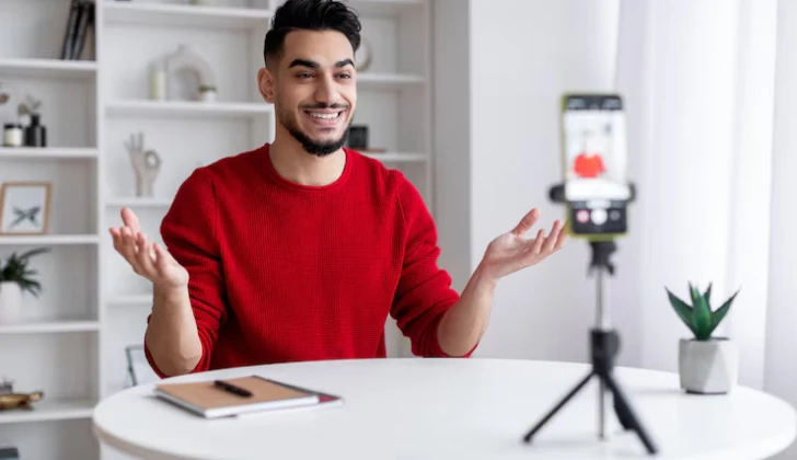 an influencer recording a video