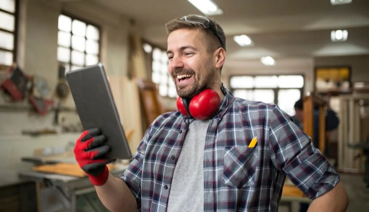 a constructor checking his phone