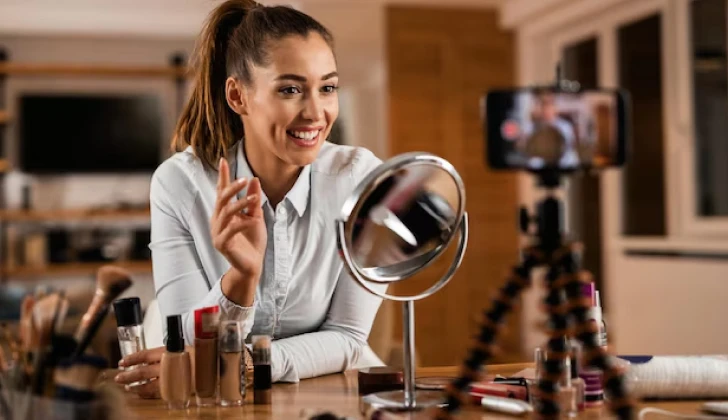 an influencer recording a video