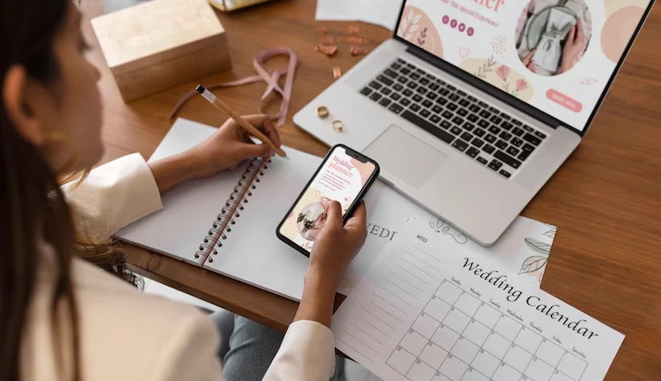 a woman creating content