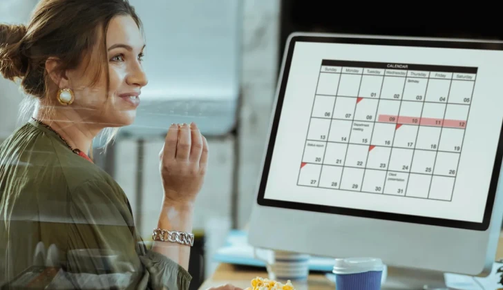 a woman setting up a calendar