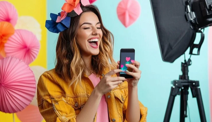 an influencer recording a video