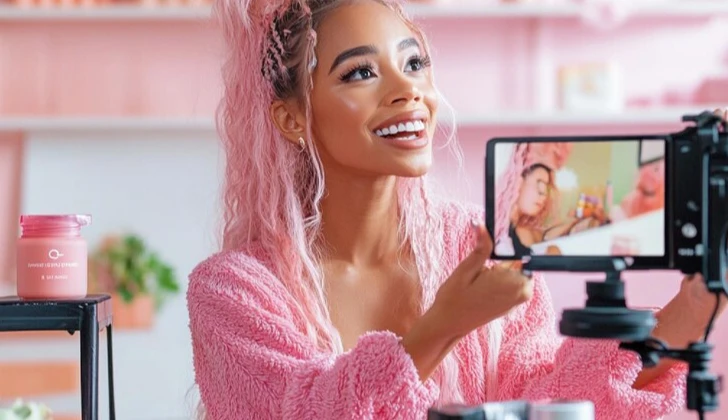 an influencer recording a video