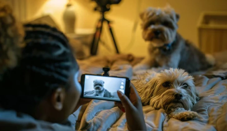 a girl watching dog videos