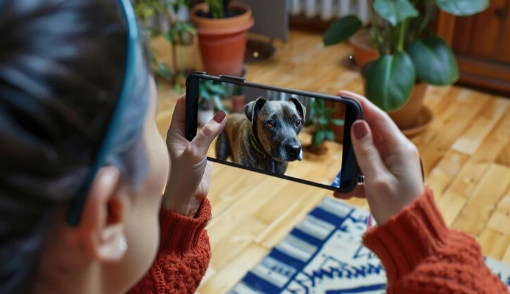 a girl watching dog videos