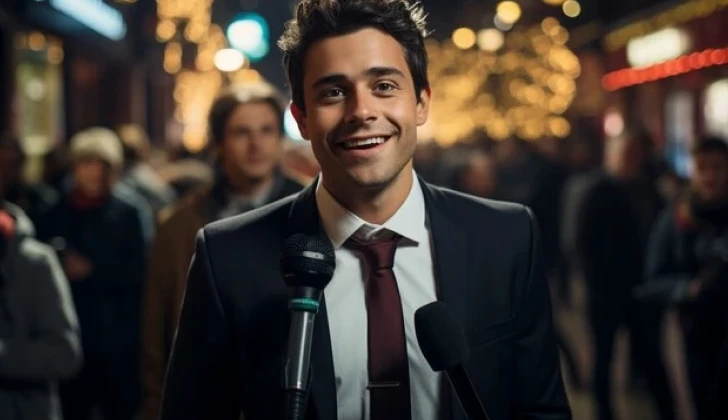 a person talking behind mic