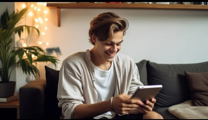 a guy checking his phone