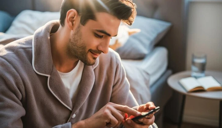 a guy checking his phone