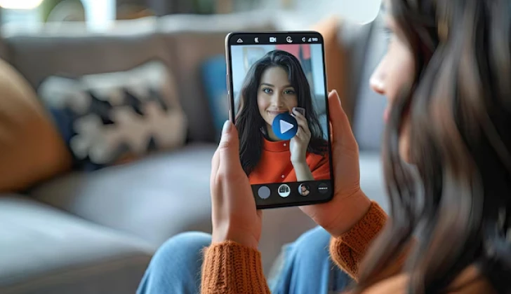 a girl watching a social media video