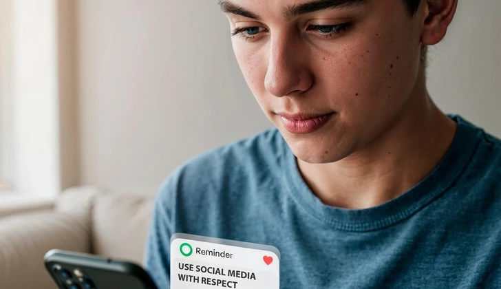 a boy checking his messages