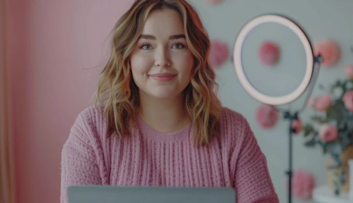 a woman creating a content