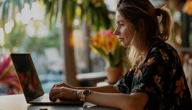 a woman working with laptop