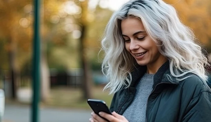 a happy girl scrolling on her phone