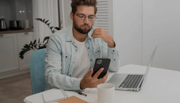 a guy checking his phone