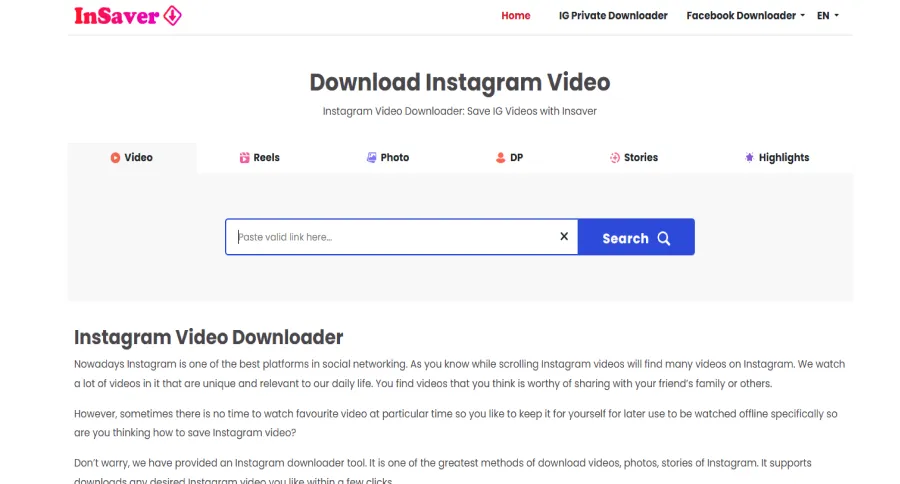 InSaver first page screenshot