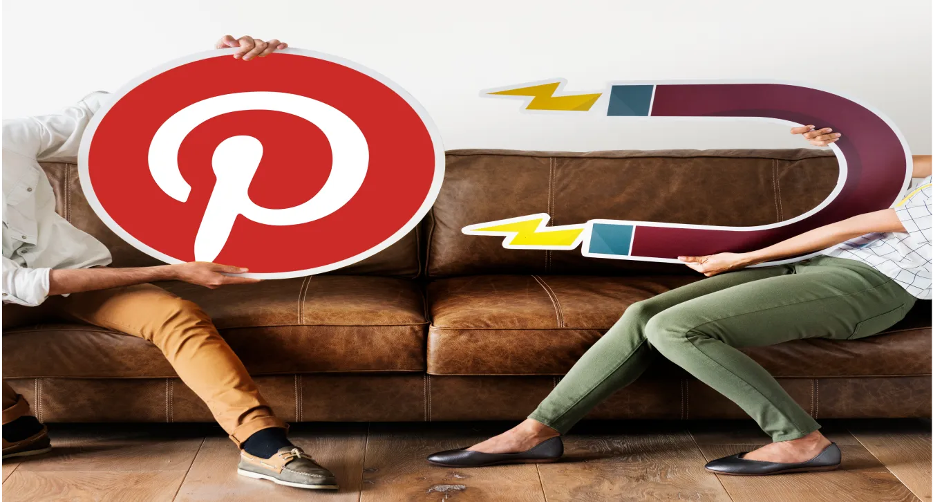 someone holding a magnet symbol trying to attract someone holding the pinterestlogo