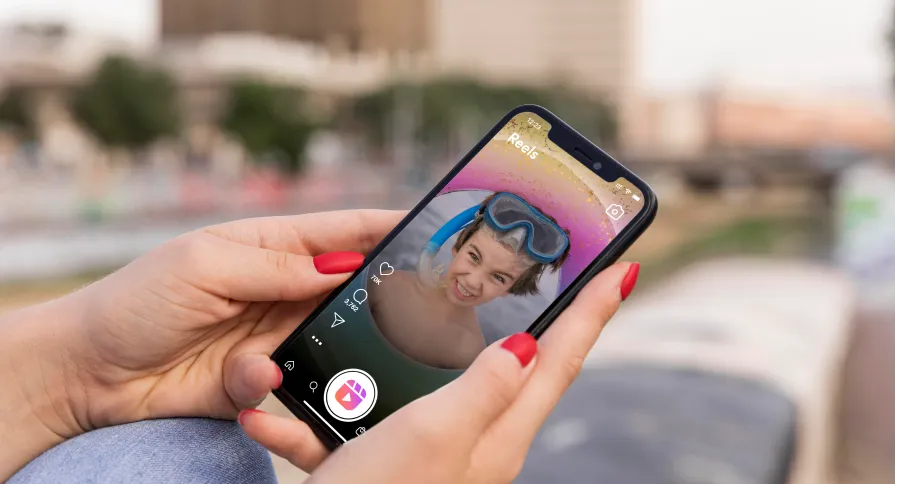 A woman watching an Instagram reel