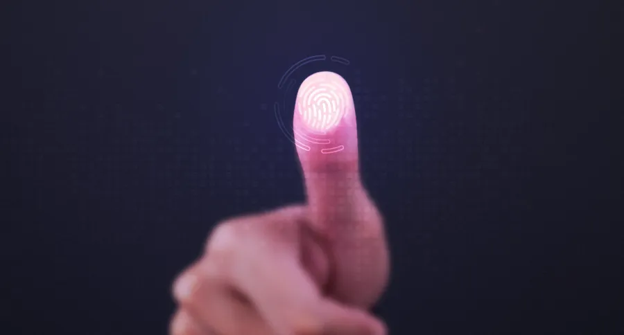 A thumbprint being pressed on a digital surface