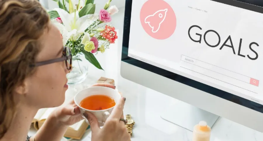 A woman reading her Goals on a computer screen