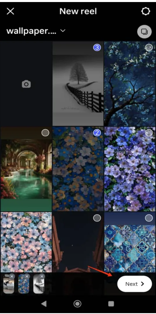 screenshot of Instagram app settings with a red flash pointing to the next option