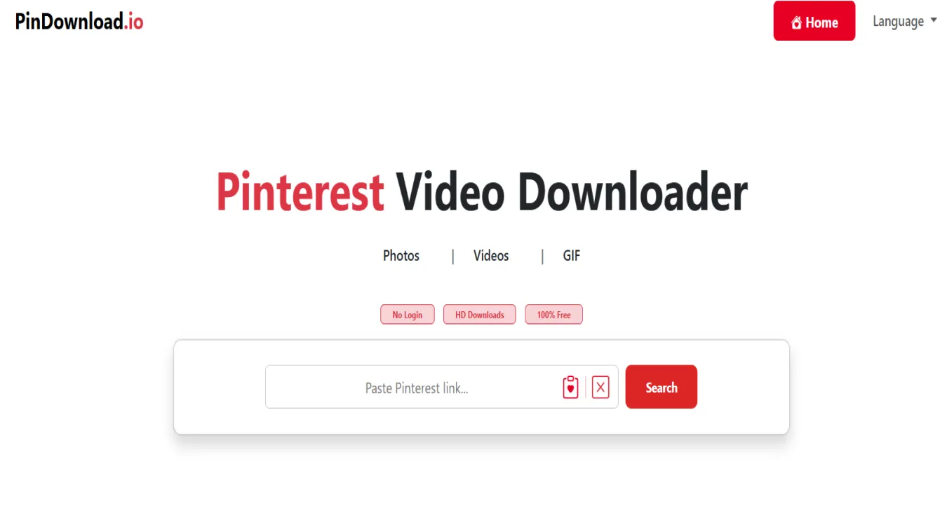 the landing page of the pindownload site