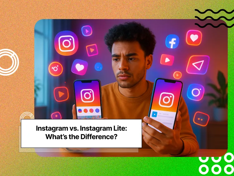 a man with two phones in hand trying to decide between Instagram and Intstagram Lite