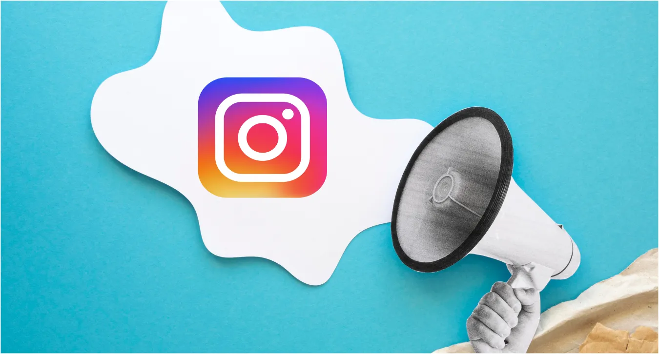 A hand holding a megaphone with an Instagram logo in front of it