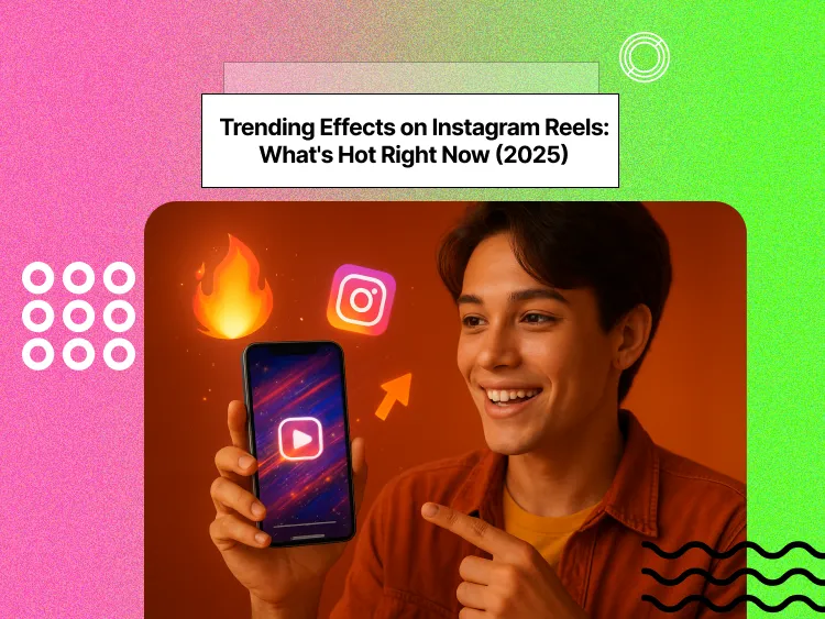 A man showing his phone that has the logo for Instagram Reels on it with the Instagram logo and the fire emoji hovering above it