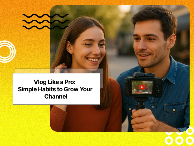a man and a woman vlogging in the street with a hand held camera