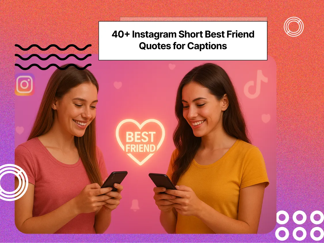 Two women looking at their phones with the word best friend in a heart between them