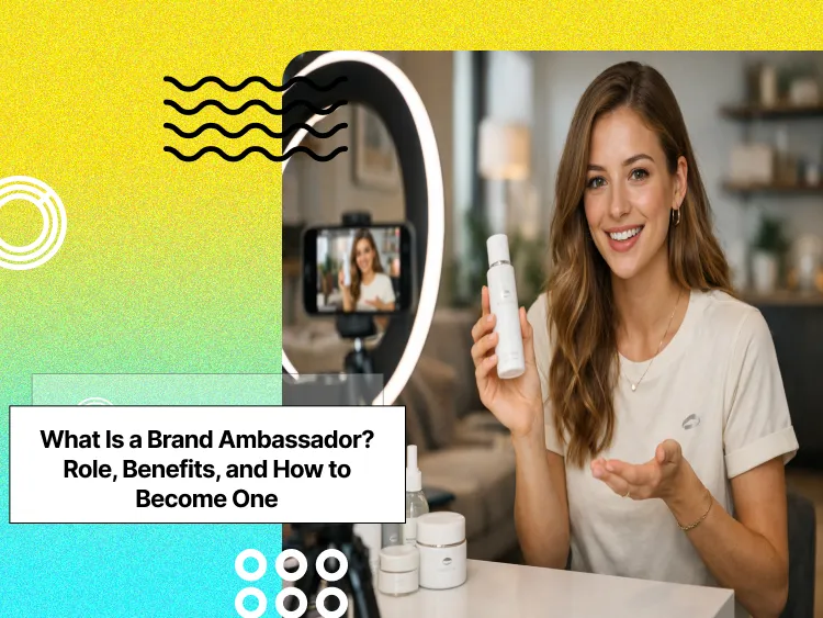A woman showcasing products in front of a phone