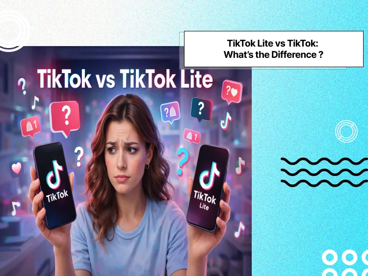 A woman holding two phones, one showing TikTok and the other showing TikTok Lite