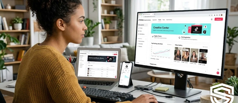 Woman browsing TikTok Creative Center.