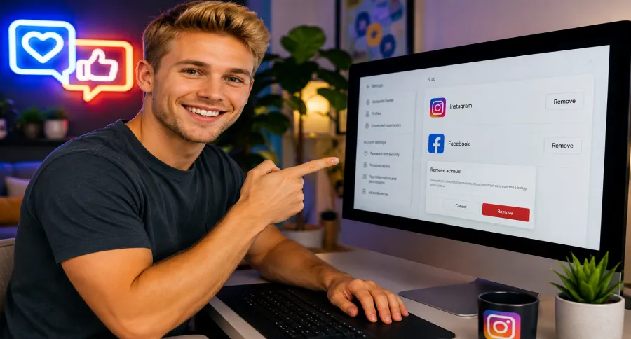 A man sitting on a desk working on desktop monitor
