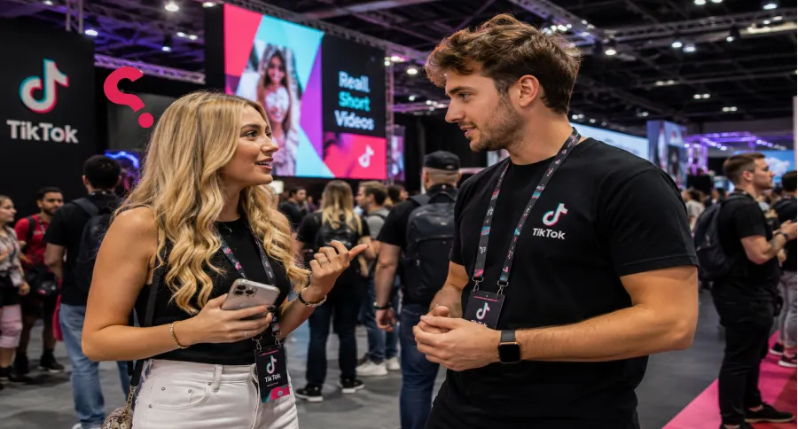 Two people discussing TikTok creator fund at a TikTok event