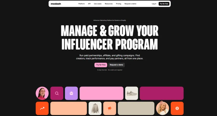 screenshot of the homepage of the Modash website