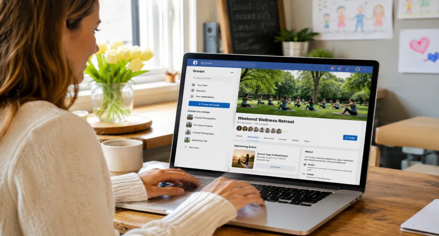 A woman looking at a Facebook event group