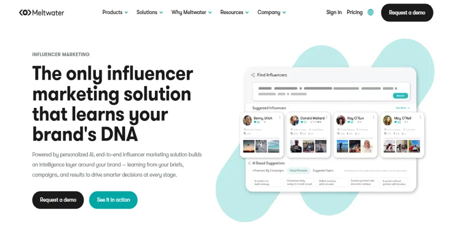 Screenshot of the homepage of Klear's influencer marketing platform Meltwater