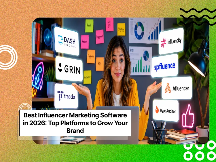 a woman trying to choose between different platforms floating around her