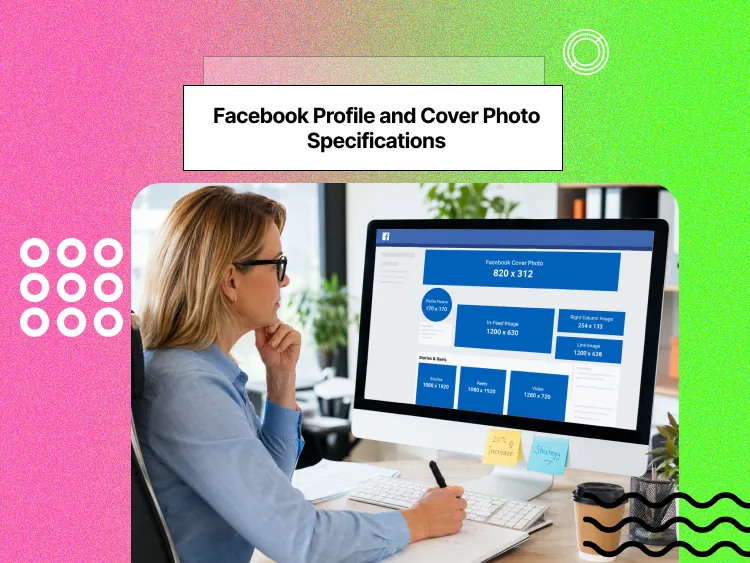 A middle age woman looking at Facebook images on a monitor