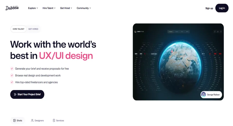Dribble Homepage view