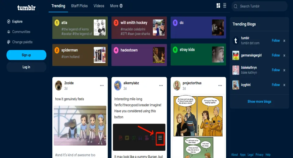 Tumblr Homepage view