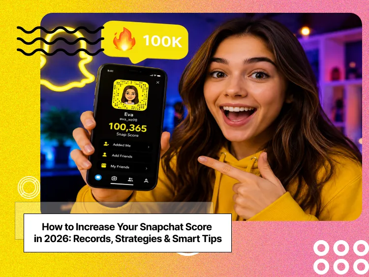 A girl wearing a yellow hoodie holding a phone with snapchat score on it