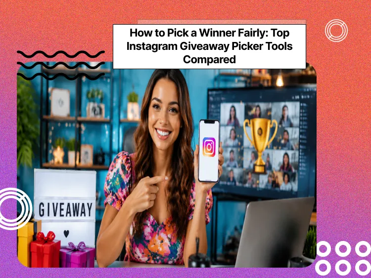 A woman in a colorful Top holding a fun with Instagram logo on it