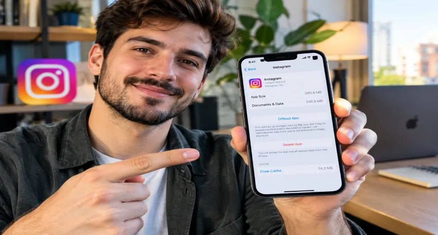 a man holding an iphone with the Instagram app setting opened on it