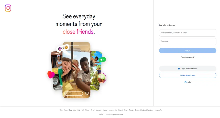 Instagram's login page with the browser app view