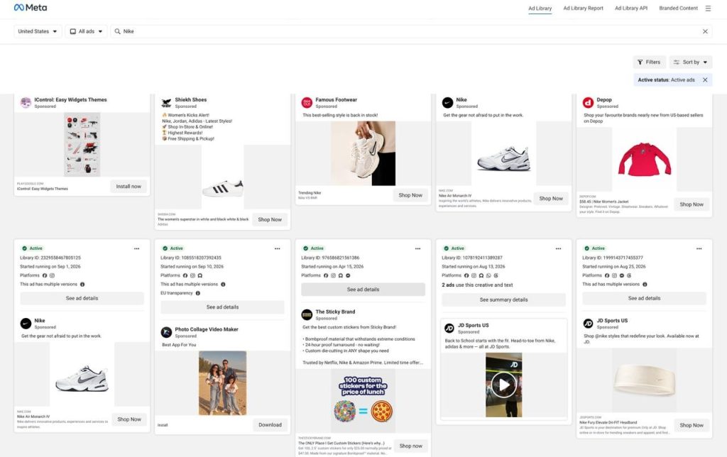 Meta Ad Library's Search section